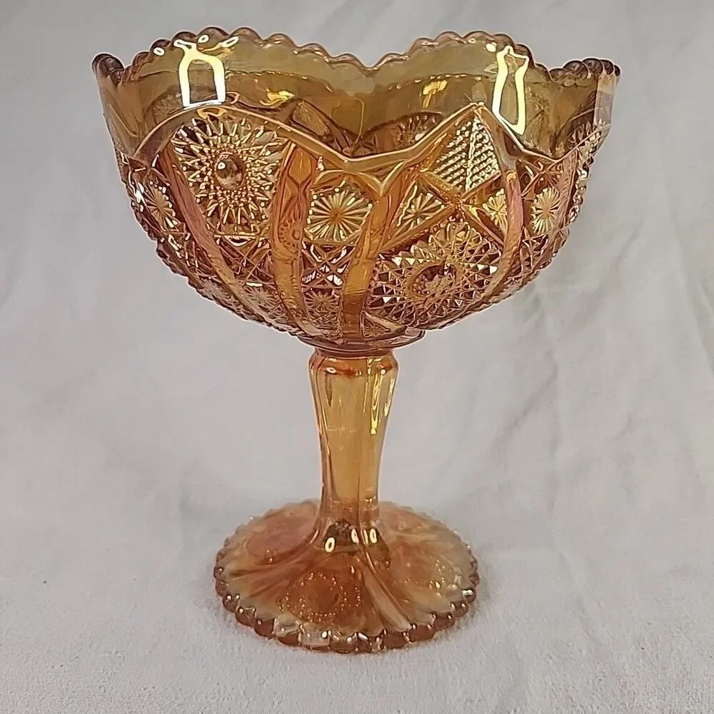 Candy Dish Imperial Glass Compote Pedestal  Hobstar Marigold Carnival Vintage